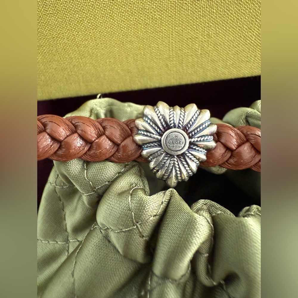 New GUCCI Interlocking G Engraved Love Brown Silver Leather Bracelet💝Uni… - Picture 3 of 15
